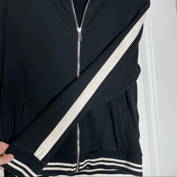 Lauren Ralph Lauren Black White zipper down hoodie sweater jacket PM - Picture 4 of 6